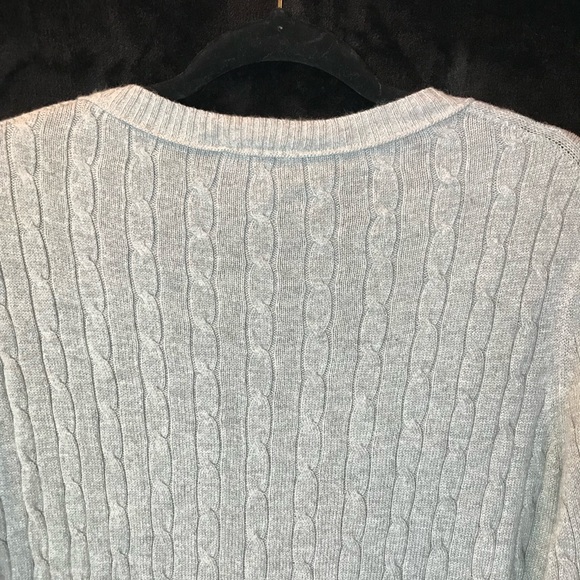 Loft Light Gray Cable Knit Sweater, Soft, Stretch, Sexy V- Neck size L - Picture 5 of 12